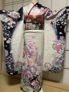 正絹 振袖 セット 白黒カッコイイ