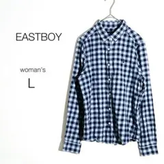 【イーストボーイ】チェックシャツ ゆったり【L】ボタンダウン ロゴ 綿100