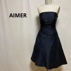 1172◎AIMER ドレス Aライン 黒 シルク100% チュール リボン