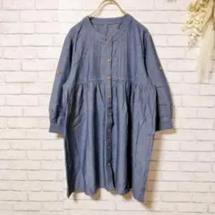 【美品】(3L) 七分袖カットソー ノーカラーシャツ トップス ビックサイズ