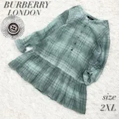 【美品】バーバリーロンドン シアーチェックブラウス チュニック シルク混 2XL