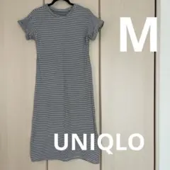 UNIQLO Tシャツワンピース 半袖カットソーロングワンピース　ストライプ　M