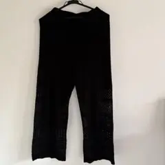ブラック レースパンツ 透かし編み