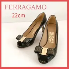 【美品】フェラガモ パンプス 黒 ブラック FERRAGAMO 22cm 4D