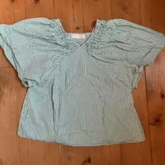 zara girls シャツ 140緑白ストライプ ザラ　キッズ