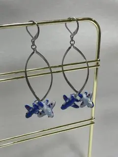 【ハンドメイド】　ブルーインパルス　ピアス　タッククロス前半　B