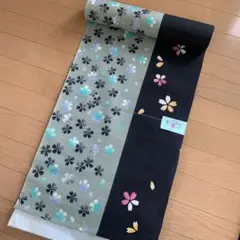 【未使用美品】浴衣 反物 花柄 モスグリーン&ブラック