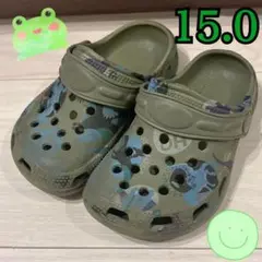 迷彩柄 恐竜柄 ベビーサンダル クロックス 男の子 カーキ 15.0 美品