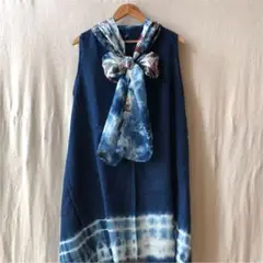 【藍染】ストール付き　チュニック　ワンピース