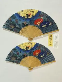 京扇堂　扇子 末廣　歌川広重　団扇絵判錦絵「月に秋草」　大小２個組　箱入り