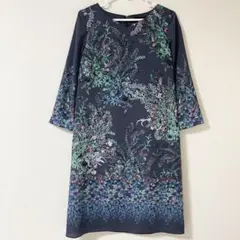 【美品】SunaUna スーナウーナ　フラワープリント　ワンピース　ネイビー　M