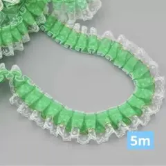 R1138 ギャザーレース 5cm *5m グリーン