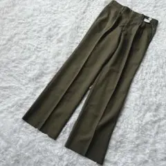 ダブルタックストレートパンツ　カーキ　洗える　楽ちん　センターライン