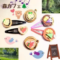 森カフェ☕ ケーキとタルトのぱっちんどめ＆ブローチセット