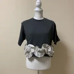 お値下げ【新品】フリル　ドッキング　Tシャツ　ショート丈　チャコールグレー
