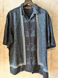 USA古着vintage総柄シャツ100%シルク半袖開襟メキシカンボックスワイド