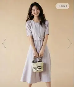 上品ピンクワンピース　ミモレ丈　パフスリーブ　Sサイズ