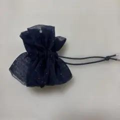 ネイビー シフォン ラメ入り ドローストリング　シュシュ