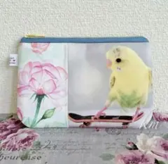 小鳥さんポーチ　スケボーインコ　ハンドメイド