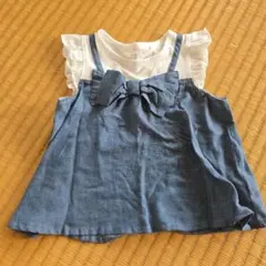 デニムブルー リボン付きノースリーブ