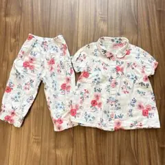 お花柄コンビミニ 半袖ガーゼパジャマ　110cm