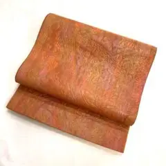 【2081】着物 名古屋帯 茶オレンジ 平仕立て 350㎝
