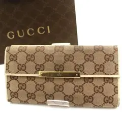 ✨美品✨GUCCI 長財布 キャンバス GG柄 シマ ブラウン ジャガード