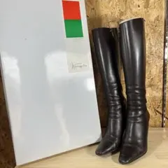 銀座かねまつ ロングブーツ ブラウン 23 1/2 ピンヒール レザー AF
