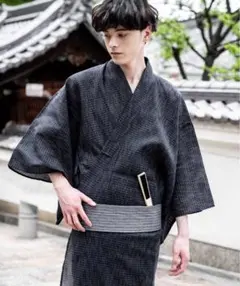 浴衣 Rocky monroe しじら織り 平織り帯付き 扇子 下駄 4点セット