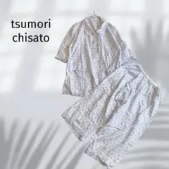 ツモリチサトスリープ5分袖パジャマ上下 花柄刺繍 透け感 綿100% E6080