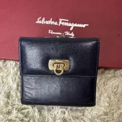 Ferragamo 折り財布 ネイビー ガンチーニ がま口