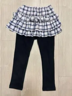 110㎝　フリル付きピンクチェック✖️黒 スカッツ　裏起毛