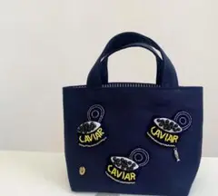 モンマヌカン　キャビア刺繍ネイビー小型ハンドバッグ
