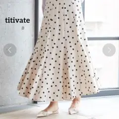 titivate リネンブレンド ドット柄 フレア ロング スカート Ｌ