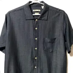 ヴィンテージ L XL 混紡 レーヨン ポリエステル 半袖黒 シャツ