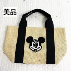 【美品】ディズニー　ミッキー　トートバッグ　カゴバッグ風　サガラ刺繍