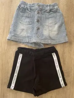 横ライン黒ショートパンツ&ストライプデニム2枚セット120
