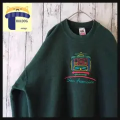 アメリカ古着 アメリカ製 スウェット FRUIT XL 刺繍電車 グリーン