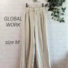 【GLOBAL WORK】タックワイドパンツ ベージュ (M) シンプル