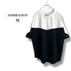 美品【ADMIRATION】レディースバイカラーTシャツ　袖星刺繍　綿混　M