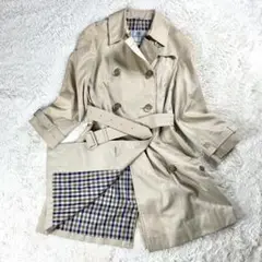 ★美品 アクアスキュータム トレンチコート ベージュ ハウスチェック コットン