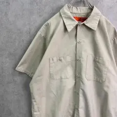 レッドキャップ　袖ワッペン　トップス　半袖　ワークシャツ　古着　ベージュ　L