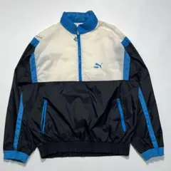 80s プーマ ナイロンジャケット L 黒白 ブラック ハーフジップ 5402