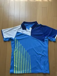 Mizuno ポロシャツ XL 青/白/緑 ストライプ