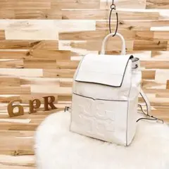 【トリーバーチ】Tory Burch ビッグロゴ 本革レザー リュック白ホワイト