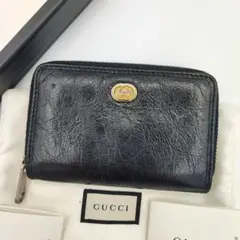 極美品✨GUCCIインターロッキングG コインケース ラウンドファスナー 黒 金