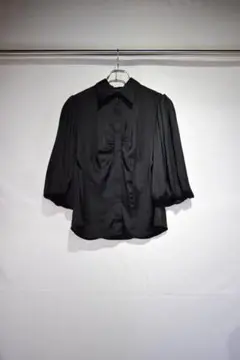 古着　デザインブラックポリブラウスシャツ　ビンテージ　80s 90s