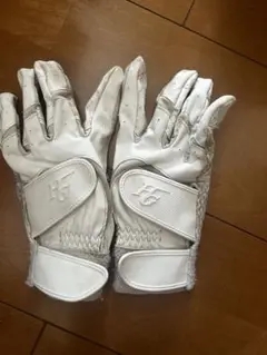 バッティング用手袋 ホワイト マジックテープ付き　ハイゴールド