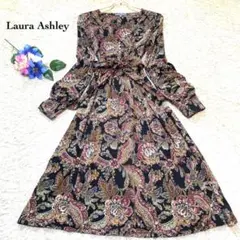 美品✨ローラアシュレイ 長袖リボンワンピース ペイズリー♡花柄 伸縮 S M