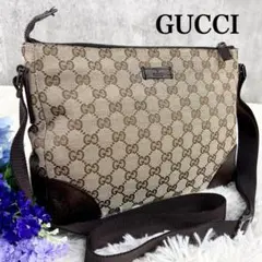 美麗品✨グッチ GG ショルダーバッグ 斜め掛け レザー×ナイロン ブラウン